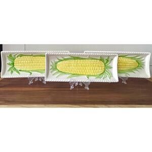 Vintage MCM Lillian Vernon Corn on the Cob Dish/Tray Summer Picnic- set of 3